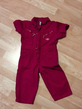 Vintage Dickies 2T  Kids Red Short-Sleeve Jumpsuit Overalls
